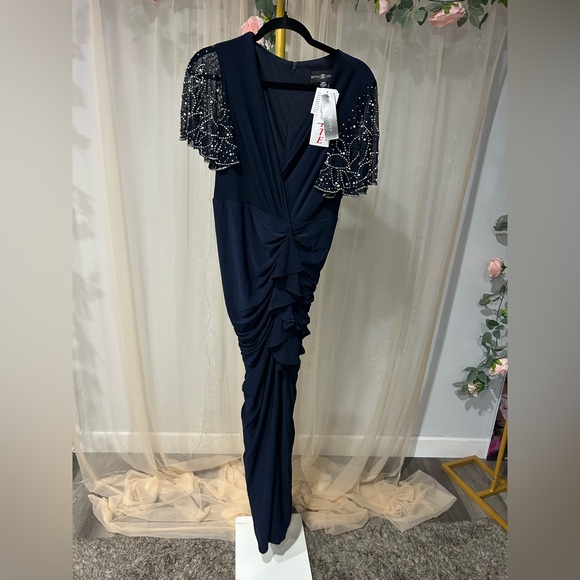 Betsy & Adam Navy Maxi Dress with embellished Detail